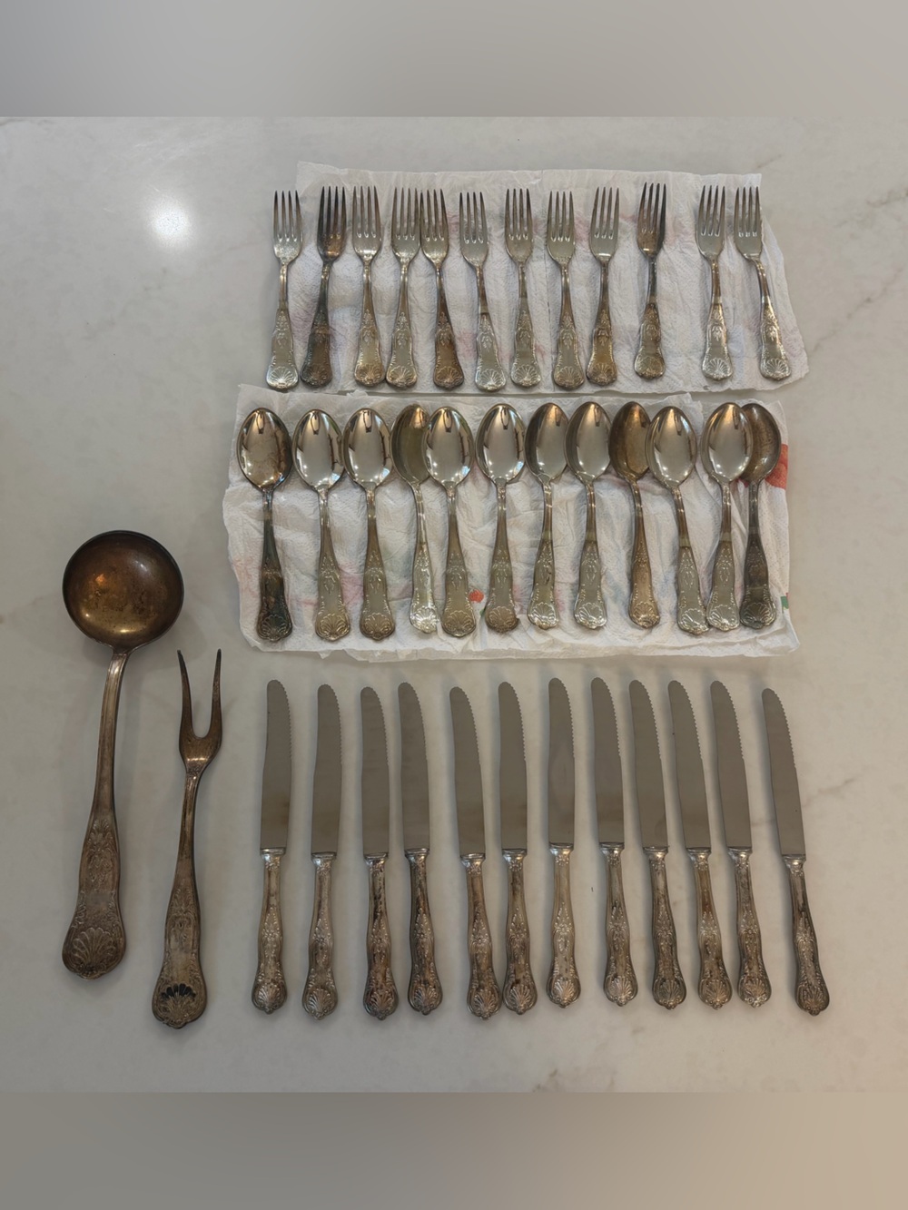 Vintage Silver Plated Ornate Flatware Set — 38 Pieces